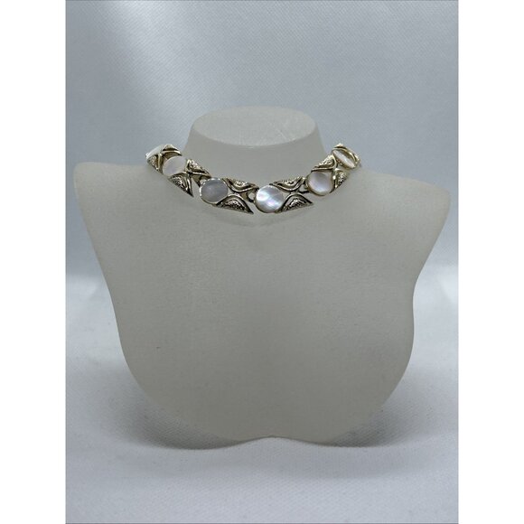 Vintage Gold Tone Mother Of Pearl Necklace 1950s Unsigned - Picture 1 of 8